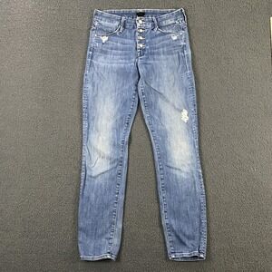 Mother Jeans‎ Womens 27 Blue The Pixie Graffiti Girl High Rise Button Fly Skinny